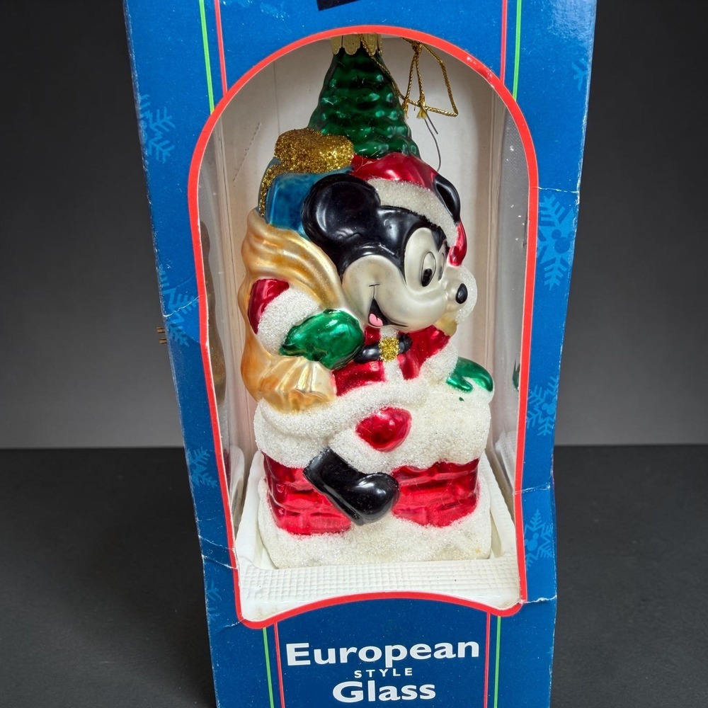 Disney Mickey Mouse Santa Chimney European Glass Ornament 1997 Santas Best 6inch